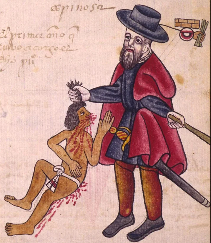Encomendaro abusing an Indigenous man